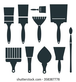 Brushes Icons Set - Vector Brush Illustration Isolated on White Background