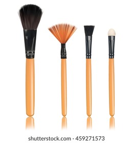 Brushes make up with reflection on an isolated white background