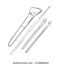 brushes for make up set. Beauty object in cartoon style on white background. Makeup symbol illustration.