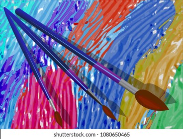 brushes on abstract multicolor paint background
