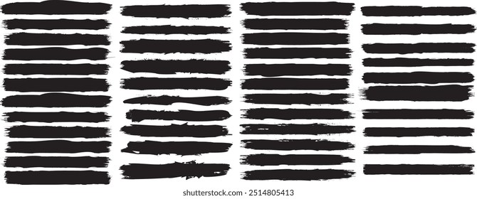 Brushes pack .Grunge Paint Roller set . Vector brush Stroke . Distressed banner . Black stripes isolated. paintbrush collection .Textured box . Torn or ripped paper edges for banner. Bulge lines
