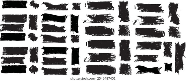 Brushes pack .Grunge Paint Roller set . Vector brush Stroke collection. Distressed banner . Black brushes isolated. paintbrush collection .Textured box . Rough edges banner set. Bulge brush lines