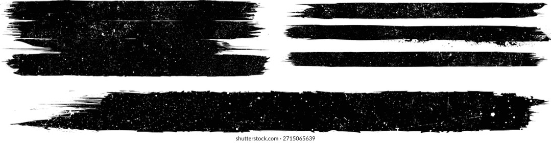Paquete de pinceles. Juego de rodillos de pintura Grunge . Pincel de Vector Stroke . Anuncio angustiado. Rayas negras aisladas. colección de pincel. Caja texturizada . Bordes de papel rasgados o rasgados para el Anuncio. Líneas de protuberancia