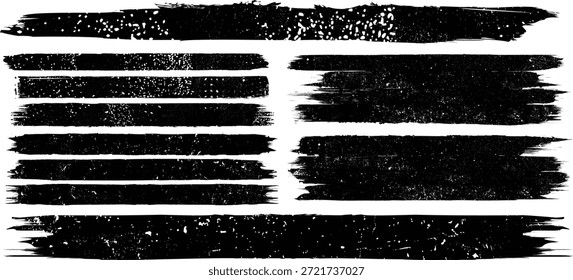 Paquete de pinceles. Juego de rodillos de pintura Grunge . Pincel de Vector Stroke . Anuncio angustiado. Rayas negras aisladas. colección de pincel. Caja texturizada . Bordes de papel rasgados o rasgados para el Anuncio. Líneas de protuberancia
