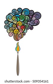 Brushes and paint her colored curls, vector illustration