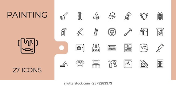 Brushes And Painting linear icon collection. Related to artist, repair, graphic, roller, painting, paintbrush and more. Simple icon designs. Editable vector stroke.