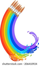 Brushes painting a rainbow