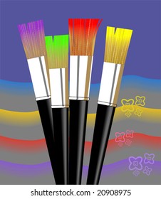 brushes and paints in  a shade background	
