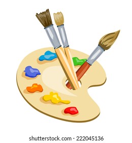 brushes and palette with paints. vector illustration