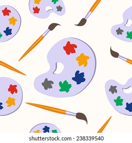 Brushes and palette seamless background. Architecture, school, design, drawing