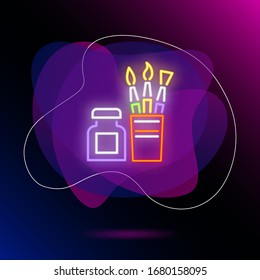 Brushes set and bottle neon sign. Painting and art supplies design. Night bright neon sign, colorful billboard, light banner. Vector illustration in neon style.
