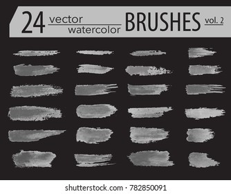 Brushes. Set of dry ink paint. Grunge textured artistic strokes, isolated on white background. Stripe paintbrush collection. Vector brush line design elements. Hand drawn creative artistic brushes