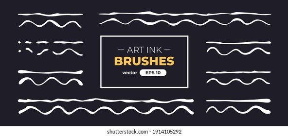 Brushes set. Ink paint strokes. Vector illustration eps10. Creative artistic brush collection. Basic kit. Long and short options.