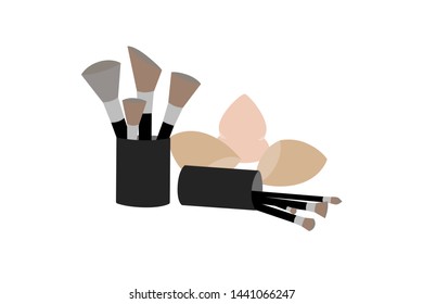 brushes and sponge set for cosmetics and make up, isolate on white background