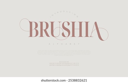 Brushia tipografia beleza moda elegante minimalista serif italic fontes decorativo casamento vintage retro logos. Logotipo de fonte de luxo mínimo alfabeto. Ilustração vetorial