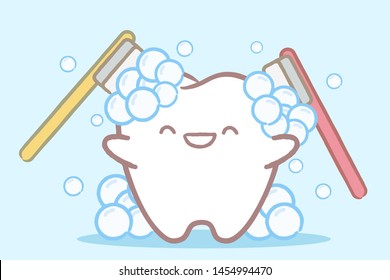 brushing cute cartoon teeth and great for your health