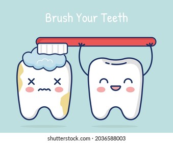 brushing cute cartoon teeth and great for your health