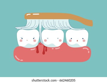 Brushing make hurt gum and teeth, teeth and tooth concept of dental