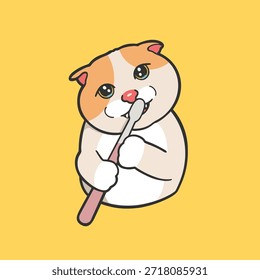 Brushing A Teeth Cat Meme Aufkleber Vektor Niedliche Illustration