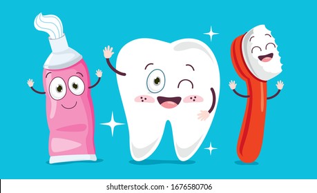 Brushing Teeth Concept With Cartoon Character