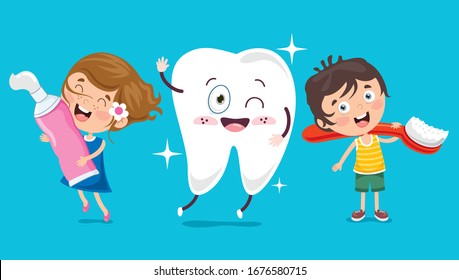 Brushing Teeth Concept With Cartoon Character