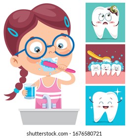 Brushing Teeth Concept With Cartoon Character