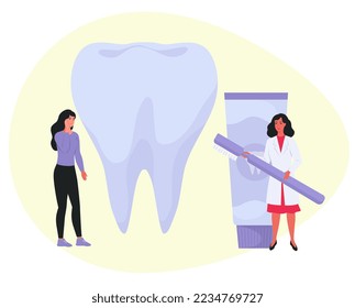  Brushing teeth concept. Preventive care. Oral hygiene. Dentist appointment. Flat vector illustration.