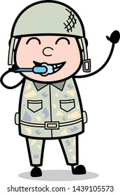 Brushing Teeth - Cute Army Man Cartoon Soldier Vector Illustration