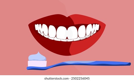Cepillado de dientes, ilustración de color plano