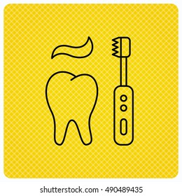 Brushing teeth icon. Electric toothbrush sign.