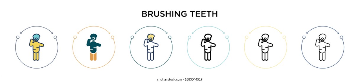 Brushing teeth icon in filled, thin line, outline and stroke style. Vector illustration of two colored and black brushing teeth vector icons designs can be used for mobile, ui, web