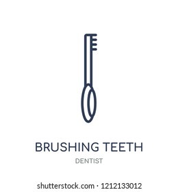 Brushing teeth icon. Brushing teeth linear symbol design from Dentist collection. Simple outline element vector illustration on white background.