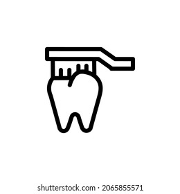 Brushing Teeth With Outline Icon Vector