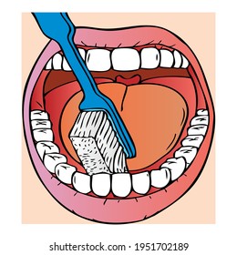 brushing teeth vector illustration,
isolated on white background.top view