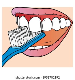 brushing teeth vector illustration,
isolated on white background.top view
