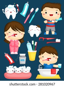 Brushing Teeth Vector Set