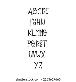 Brushpen alphabet. Modern calligraphy, handwritten letters. Vector illustration.calligraphy alphabet for children a-z. Kids learning material. Card for learning alphabet. Black colored alphabet.