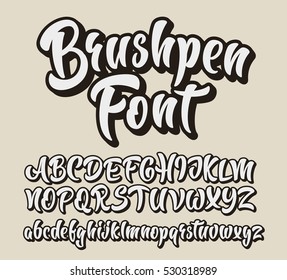 Brushpen comic lettering font. Vector alphabet.