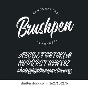 Brushpen handwritten grunge texture script font. Vector alphabet.