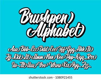 Brushpen lettering alphabet. Vector font. 