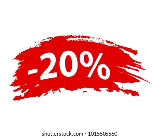 Brushstroke "20% off" Red Set Offer Discount Tag, Stock vector illustration