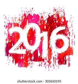 Brushstroke 2016  New Year label. Greeting card. Vector illustration.