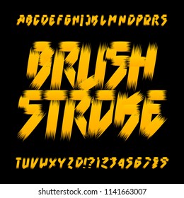 Brushstroke alphabet font. Uppercase messy grunge letters. Stock vector typography.