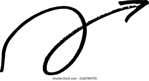 Brushstroke Arrow smooth two loop up. Hand drawn pointer. Vector illustration.