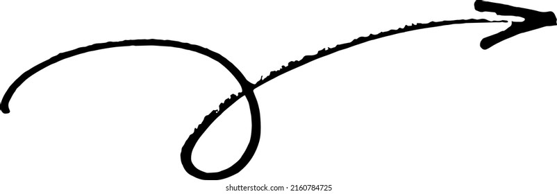 Brushstroke Arrow smooth two loop up. Hand drawn pointer. Vector illustration.
