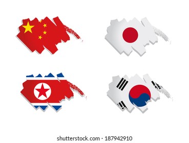 brushstroke Asia flags
