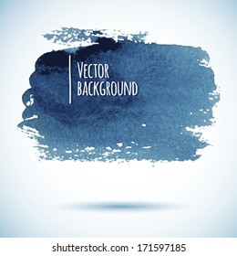 Brushstroke banner. Ink blue watercolor spot background. Template with shadow 