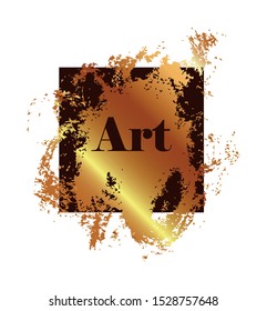 Brushstroke banner template in frame. Gold with dark brown design element. EPS 10 vector.