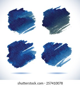 Brushstroke banners. Ink blue watercolor spot backgrounds.Template with shadow.     vector illustration of watercolor brushstrokes