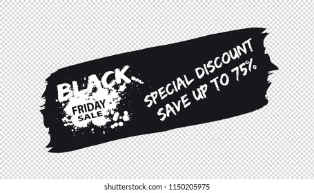 Brushstroke Black Friday Sale Banner - Vector Illustration - Isolated On Transparent Background